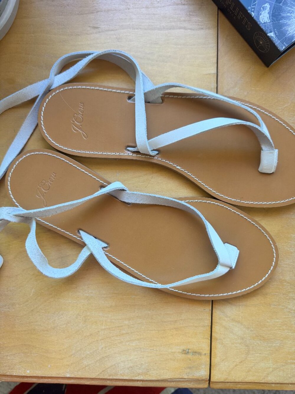 J. Crew, Size 9, Leather ankle-wrap thong sandals, EUC